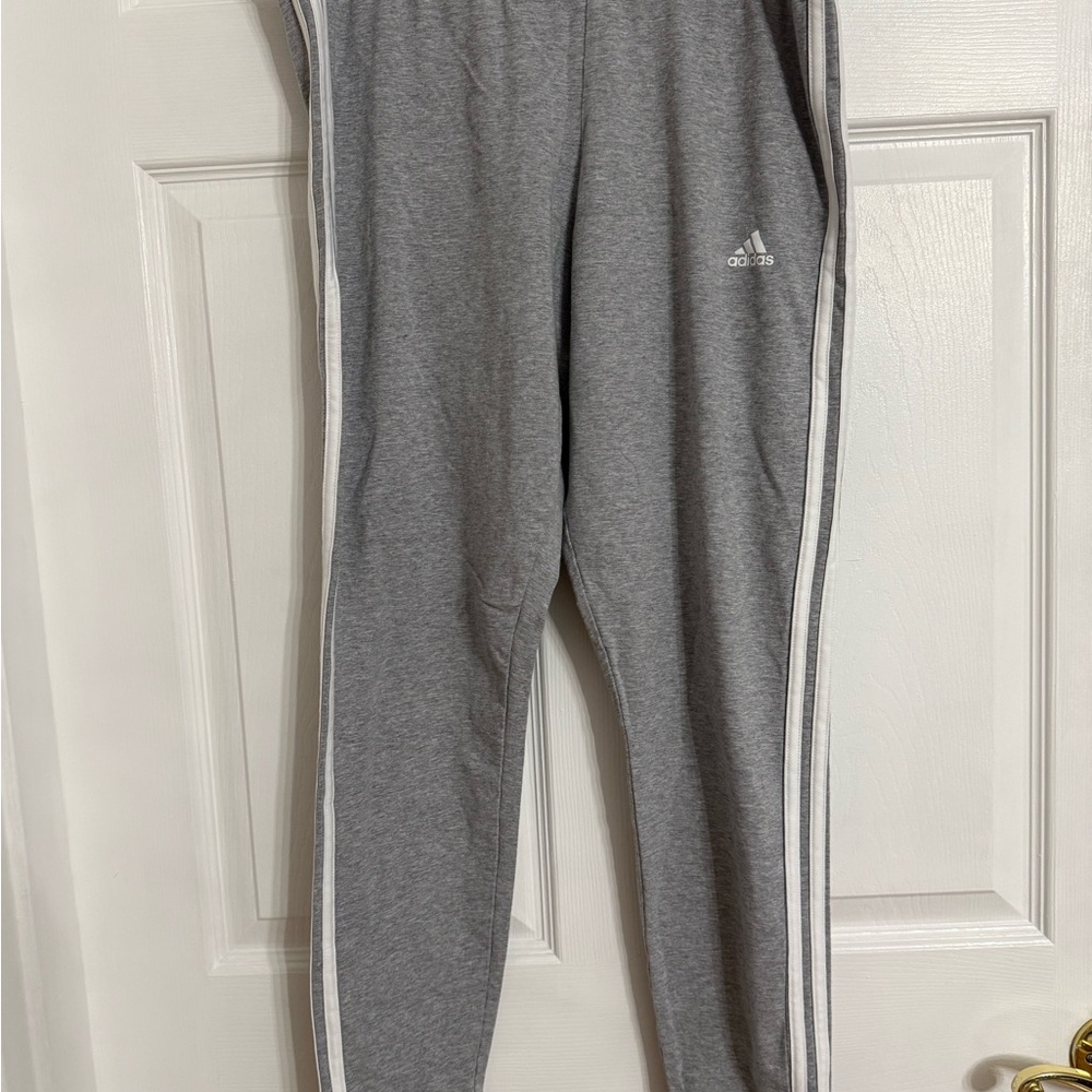adidas Gray Jogger Sweatpants with White Three-Stripes